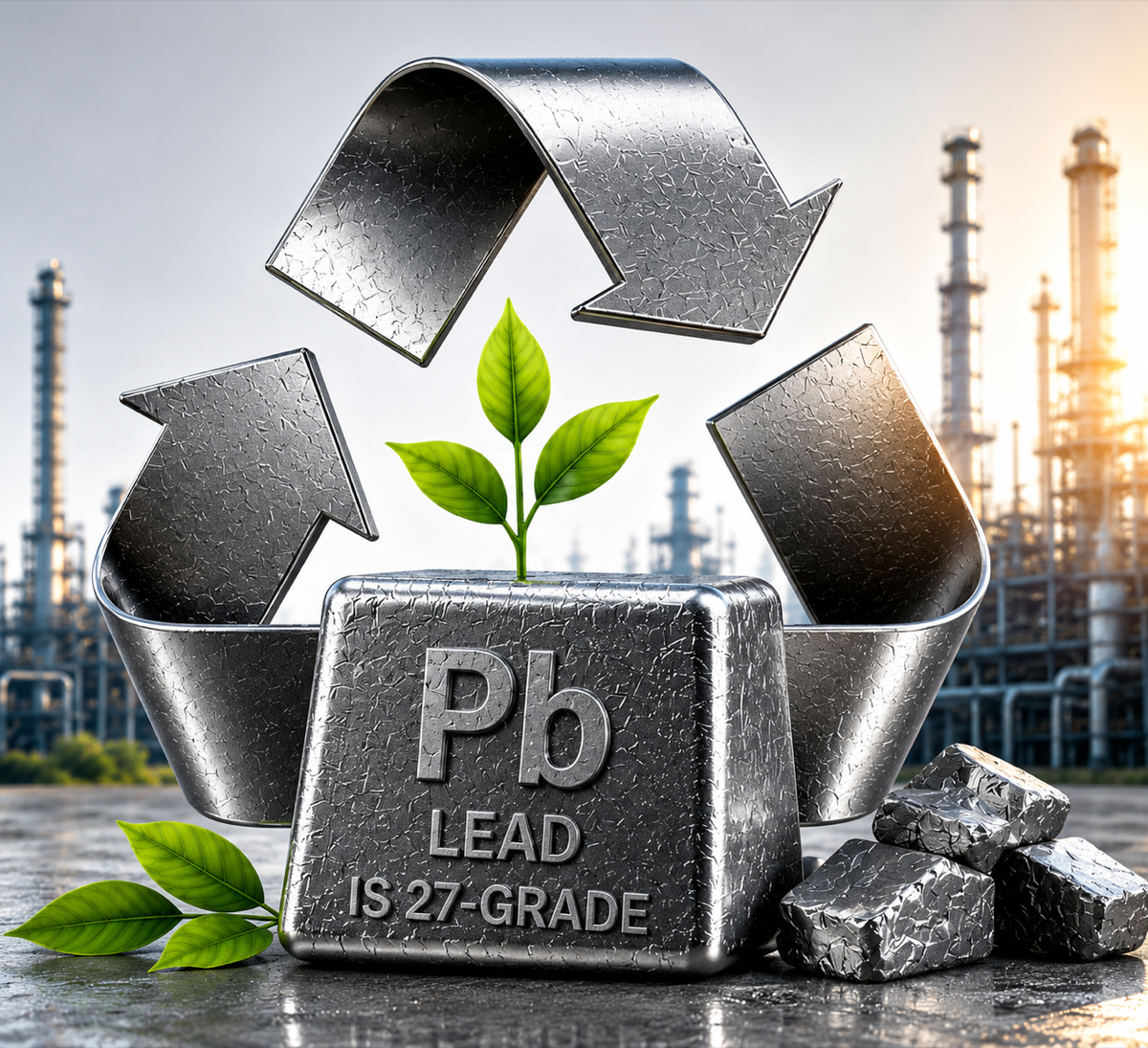 Sustainable lead (Pb) recycling — recovered lead and recycling symbol